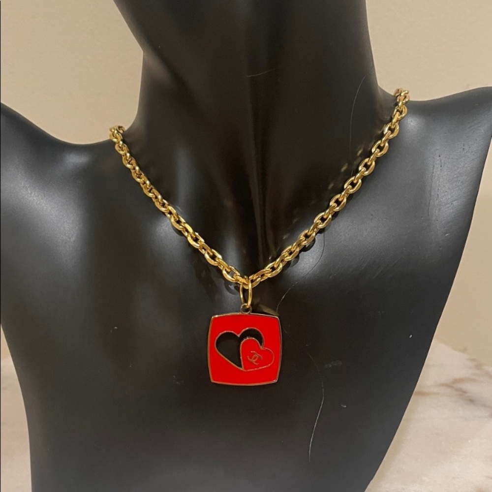 CHANEL Gold Necklace with Red  Pendant
